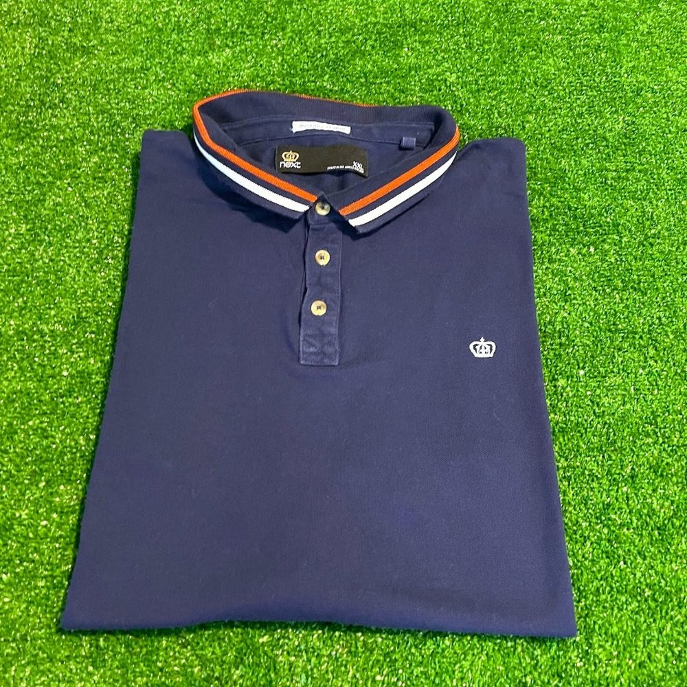 Next London Men's Short Sleeve Solid Blue Polo Casual Shirt Big Size XXL